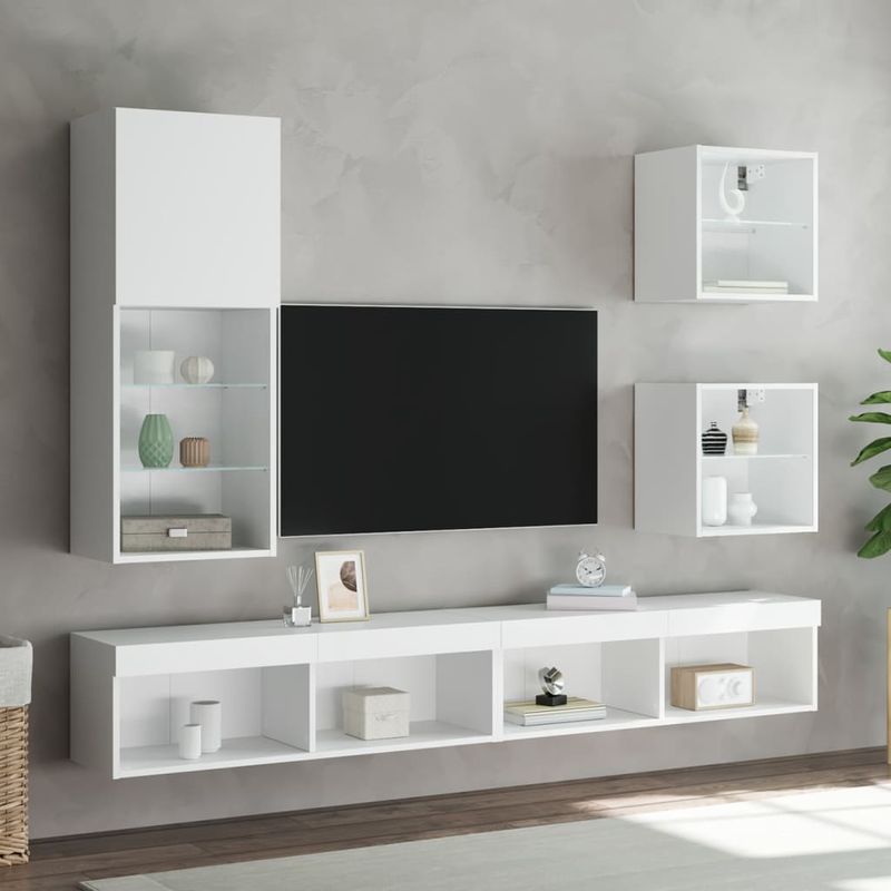 Casa si Gradina - Mobilier - Comode si corpuri - Comode - Noptiere cu lumini LED montate pe perete, 2 buc., alb - Infinity.ro