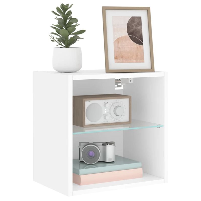 Casa si Gradina - Mobilier - Comode si corpuri - Comode - Noptiere cu lumini LED montate pe perete, 2 buc., alb - Infinity.ro