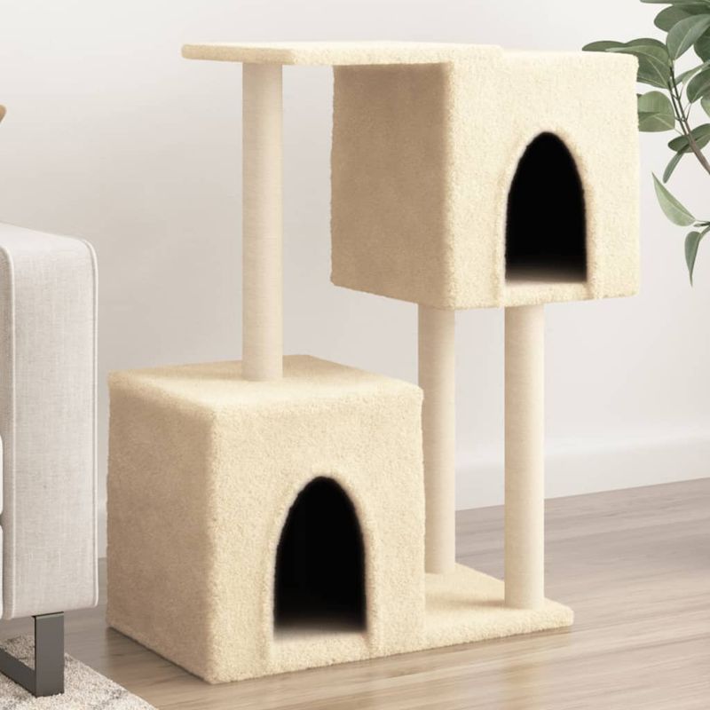 Petshop - Accesorii petshop - Jucarii animale - Ansambluri de joaca - Ansamblu de pisici cu stalpi din funie de sisal, crem, 86 cm - Infinity.ro