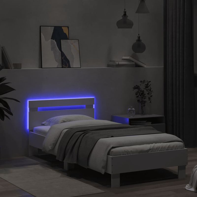 Casa si Gradina - Mobilier - Paturi si accesorii - Paturi - Cadru de pat cu tablie si lumini LED, alb, 90x190 cm - Infinity.ro