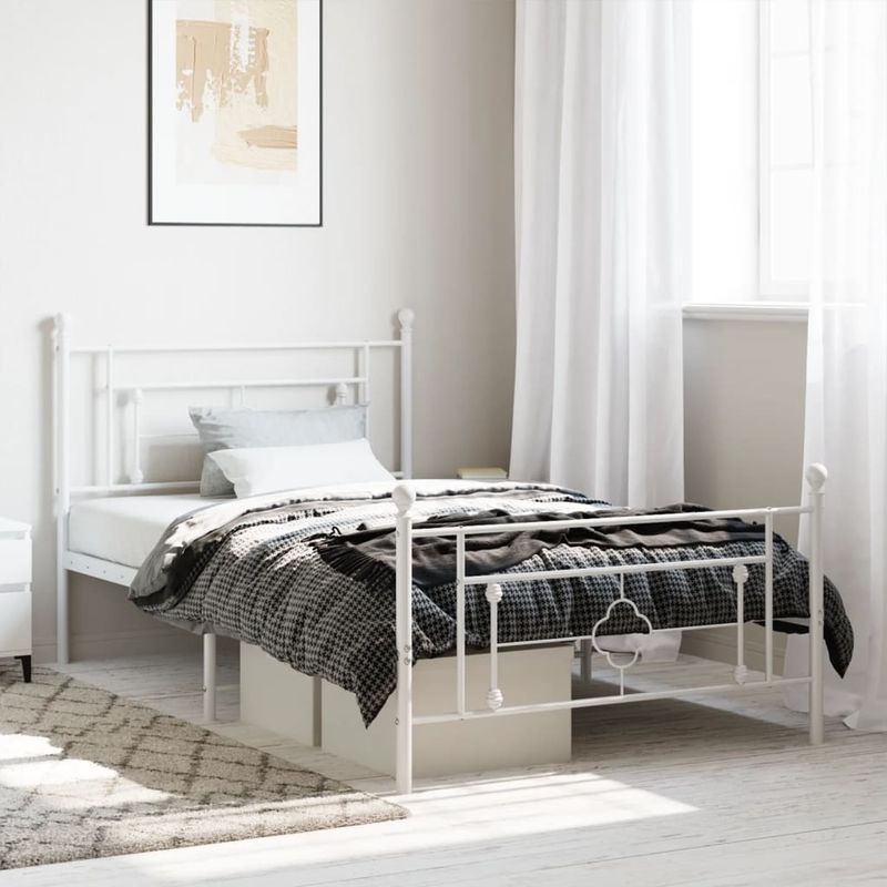 Casa si Gradina - Mobilier - Paturi si accesorii - Paturi - Cadru de pat metalic cu tablie de cap/picioare, alb, 107x203 cm - Infinity.ro