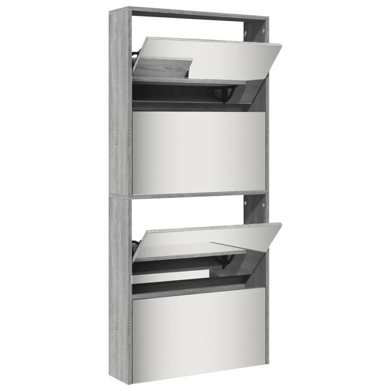 Casa si Gradina - Mobilier - Organizare si depozitare - Organizator incaltaminte - Pantofar cu oglinda, 4 niveluri, gri sonoma, 63x17x134 cm - Infinity.ro