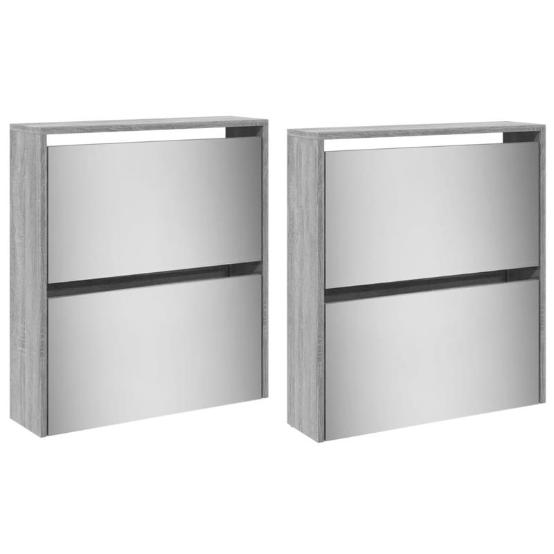 Casa si Gradina - Mobilier - Organizare si depozitare - Organizator incaltaminte - Pantofar cu oglinda, 4 niveluri, gri sonoma, 63x17x134 cm - Infinity.ro