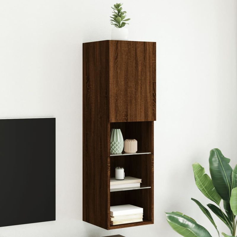 Casa si Gradina - Mobilier - Comode si corpuri - Comode - Comoda TV cu lumini LED, stejar maro, 30,5x30x102 cm - Infinity.ro