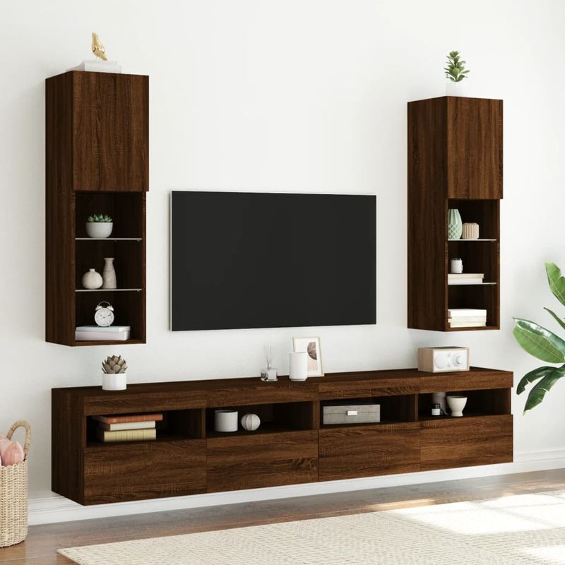 Casa si Gradina - Mobilier - Comode si corpuri - Comode - Comoda TV cu lumini LED, stejar maro, 30,5x30x102 cm - Infinity.ro