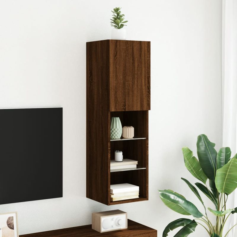 Casa si Gradina - Mobilier - Comode si corpuri - Comode - Comoda TV cu lumini LED, stejar maro, 30,5x30x102 cm - Infinity.ro