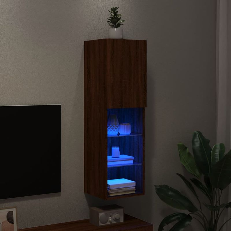 Casa si Gradina - Mobilier - Comode si corpuri - Comode - Comoda TV cu lumini LED, stejar maro, 30,5x30x102 cm - Infinity.ro