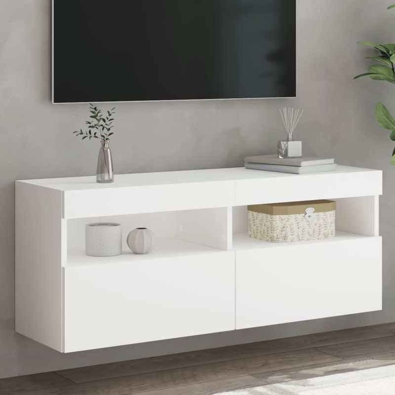 Casa si Gradina - Mobilier - Comode si corpuri - Comode - Comoda TV de perete cu lumini LED, alb, 100x30x40 cm - Infinity.ro