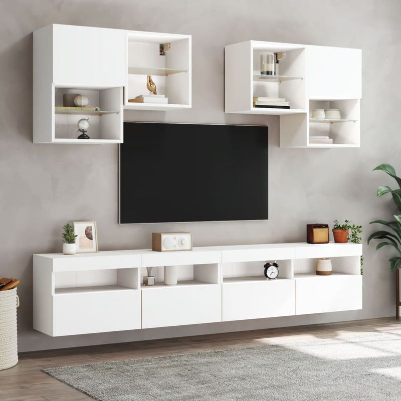 Casa si Gradina - Mobilier - Comode si corpuri - Comode - Comoda TV de perete cu lumini LED, alb, 100x30x40 cm - Infinity.ro
