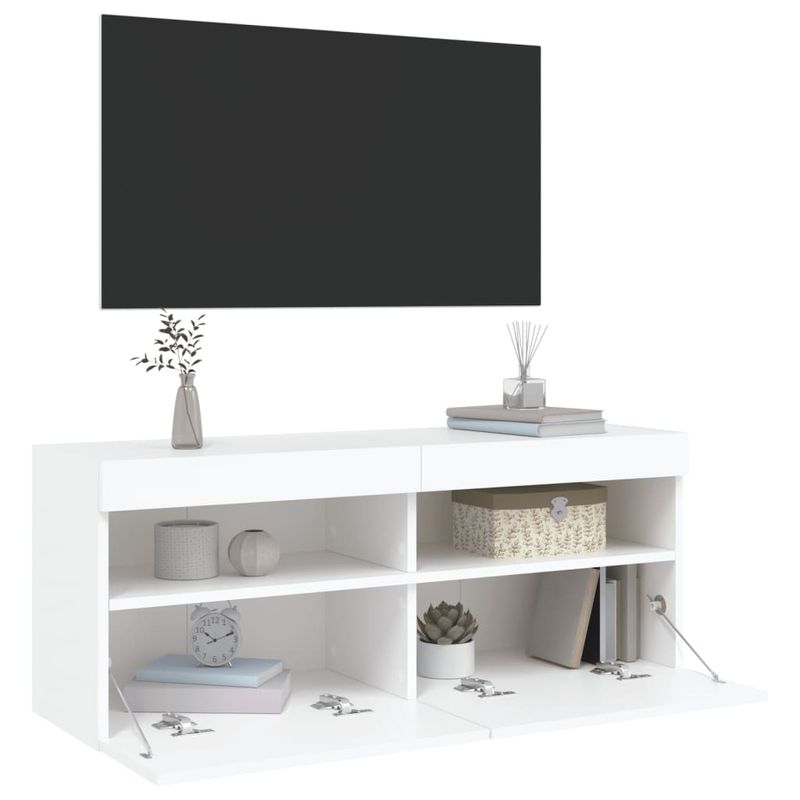 Casa si Gradina - Mobilier - Comode si corpuri - Comode - Comoda TV de perete cu lumini LED, alb, 100x30x40 cm - Infinity.ro