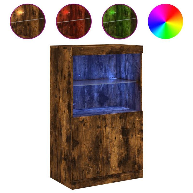 Casa si Gradina - Mobilier - Comode si corpuri - Comode - Servanta cu lumini LED, stejar fumuriu, 60,5x37x100 cm - Infinity.ro