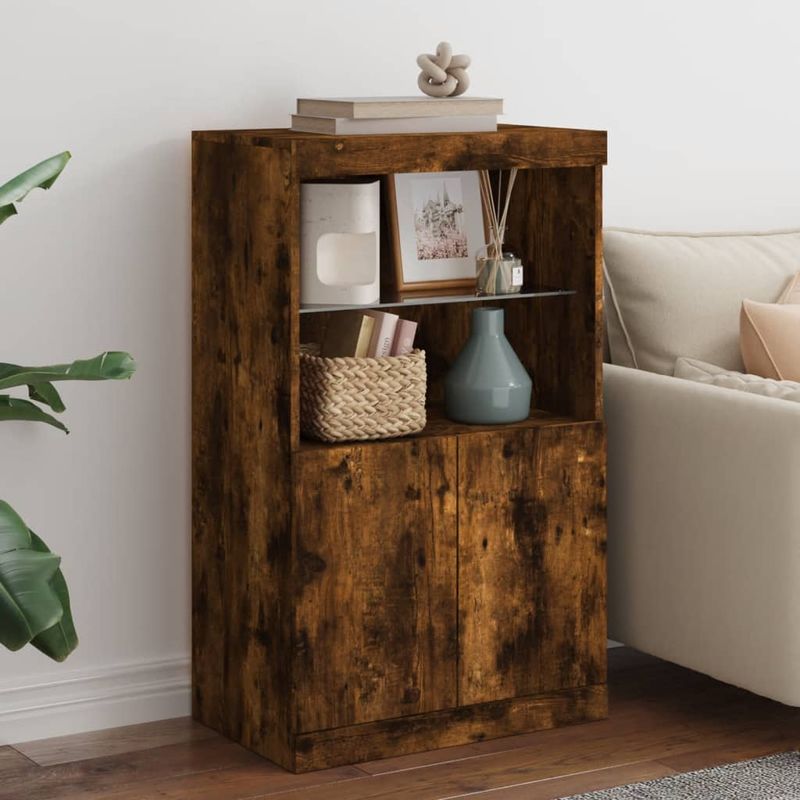 Casa si Gradina - Mobilier - Comode si corpuri - Comode - Servanta cu lumini LED, stejar fumuriu, 60,5x37x100 cm - Infinity.ro