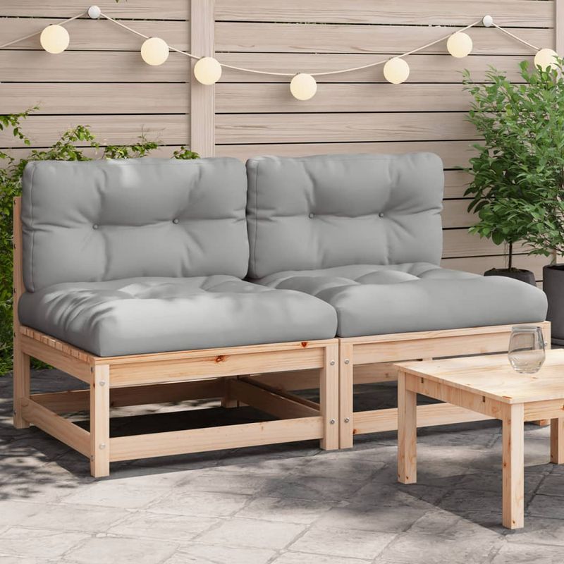 Casa si Gradina - Gradina si terasa - Mobilier exterior - Canapele si fotolii gradina - Canapele de gradina fara cotiere cu perne 2 buc. lemn masiv pin, maro și gri - Infinity.ro