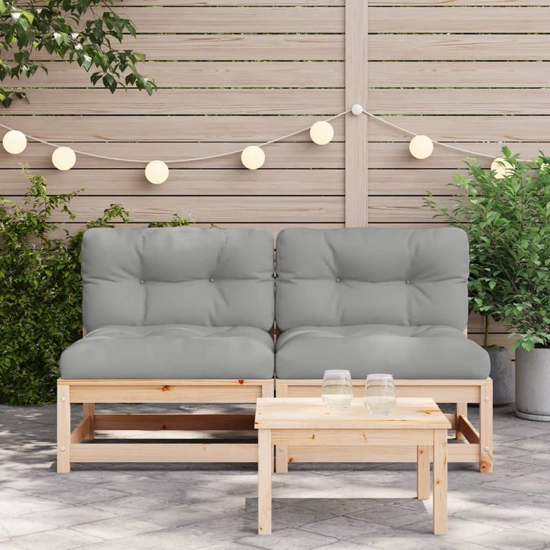 Casa si Gradina - Gradina si terasa - Mobilier exterior - Canapele si fotolii gradina - Canapele de gradina fara cotiere cu perne 2 buc. lemn masiv pin, maro și gri - Infinity.ro