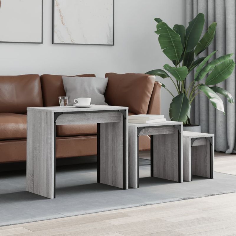 Casa si Gradina - Mobilier - Mese si birouri - Masute de cafea - Mese suprapuse de cafea, 3 buc, sonoma gri, lemn prelucrat - Infinity.ro