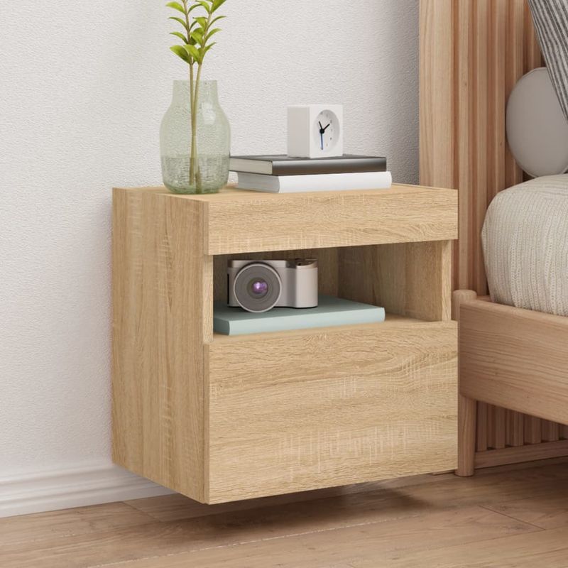 Casa si Gradina - Mobilier - Comode si corpuri - Comode - Comoda TV de perete cu LED, 2 buc. stejar sonoma, 40x30x40 cm - Infinity.ro