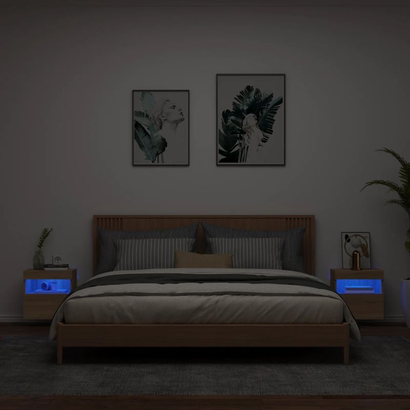 Casa si Gradina - Mobilier - Comode si corpuri - Comode - Comoda TV de perete cu LED, 2 buc. stejar sonoma, 40x30x40 cm - Infinity.ro