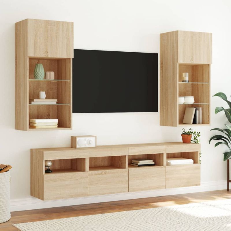 Casa si Gradina - Mobilier - Comode si corpuri - Comode - Comoda TV de perete cu LED, 2 buc. stejar sonoma, 40x30x40 cm - Infinity.ro