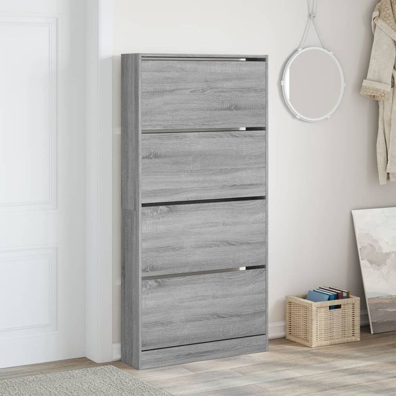 Casa si Gradina - Mobilier - Organizare si depozitare - Organizator incaltaminte - Pantofar cu 4 sertare rabatabile, gri sonoma, 80x21x163,5 cm - Infinity.ro