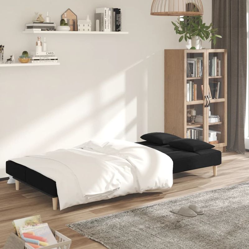 Casa si Gradina - Mobilier - Canapele si coltare - Canapele - Canapea extensibila cu 2 locuri, 2 perne, negru, textil - Infinity.ro