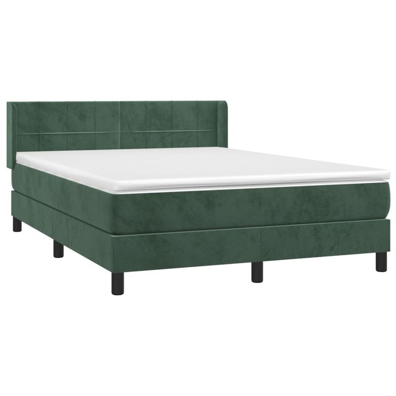 Casa si Gradina - Mobilier - Paturi si accesorii - Paturi - Pat box spring cu saltea, verde inchis, 140x190 cm, catifea - Infinity.ro