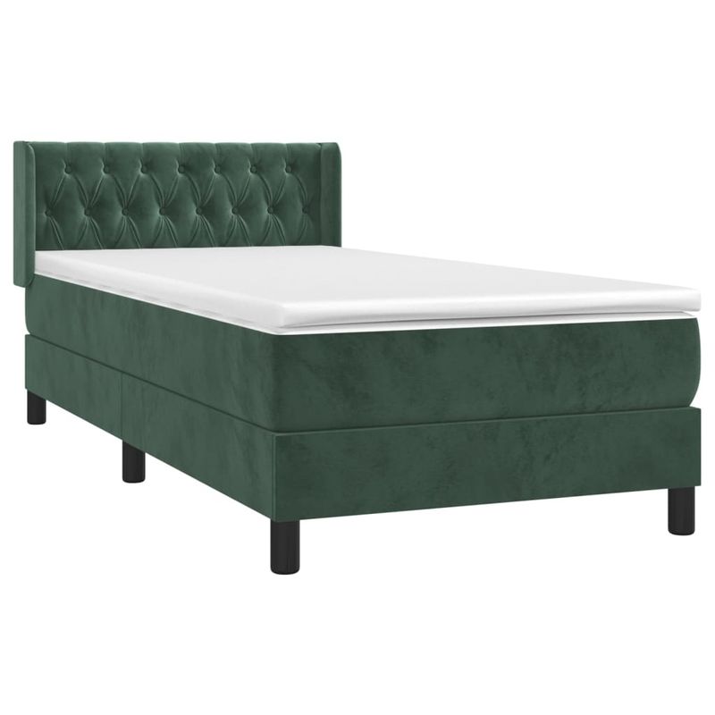 Casa si Gradina - Mobilier - Paturi si accesorii - Paturi - Pat box spring cu saltea, verde inchis, 90x200 cm, catifea - Infinity.ro
