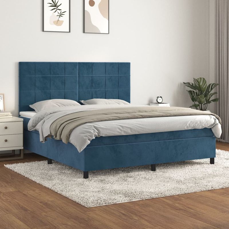 Casa si Gradina - Mobilier - Paturi si accesorii - Paturi - Pat box spring cu saltea, albastru inchis, 180x200 cm, catifea - Infinity.ro