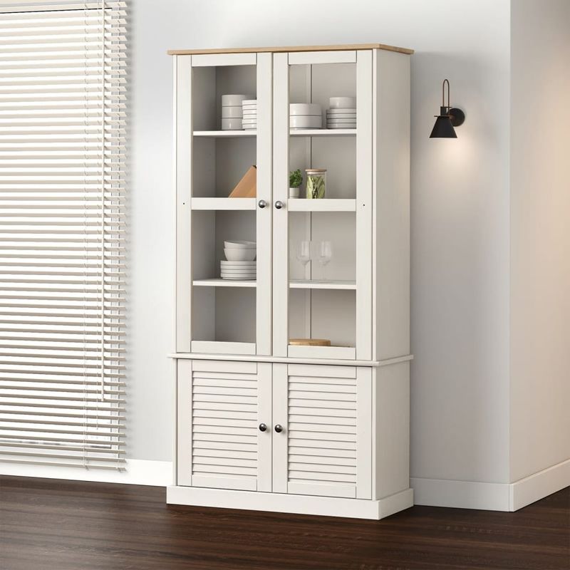 Casa si Gradina - Mobilier - Biblioteci si rafturi - Biblioteci - Vitrina de sticla VIGO, alb, 85x35x170 cm, lemn masiv de pin - Infinity.ro
