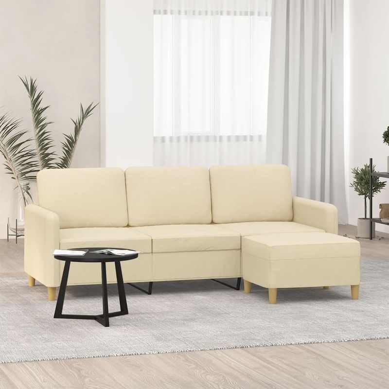 Casa si Gradina - Mobilier - Canapele si coltare - Canapele - Canapea cu 3 locuri cu taburet, crem, 180 cm, material textil - Infinity.ro