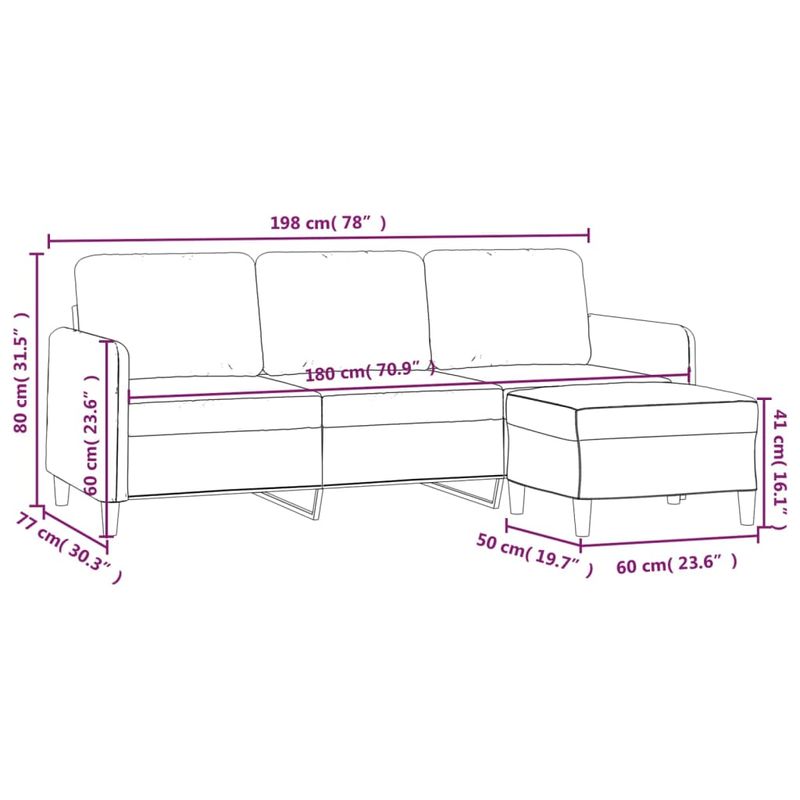 Casa si Gradina - Mobilier - Canapele si coltare - Canapele - Canapea cu 3 locuri cu taburet, crem, 180 cm, material textil - Infinity.ro