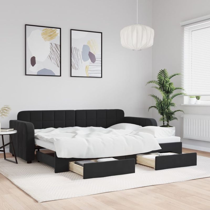 Casa si Gradina - Mobilier - Paturi si accesorii - Paturi - Pat de zi cu extensie si sertare, negru, 80x200 cm, catifea - Infinity.ro