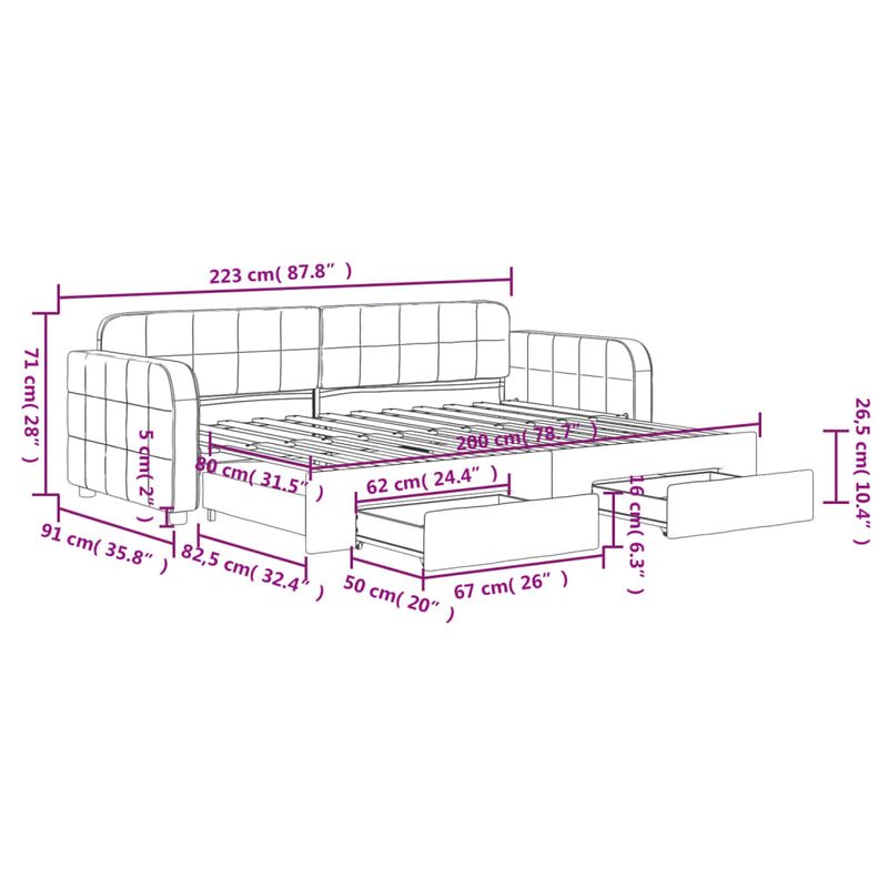 Casa si Gradina - Mobilier - Paturi si accesorii - Paturi - Pat de zi cu extensie si sertare, negru, 80x200 cm, catifea - Infinity.ro