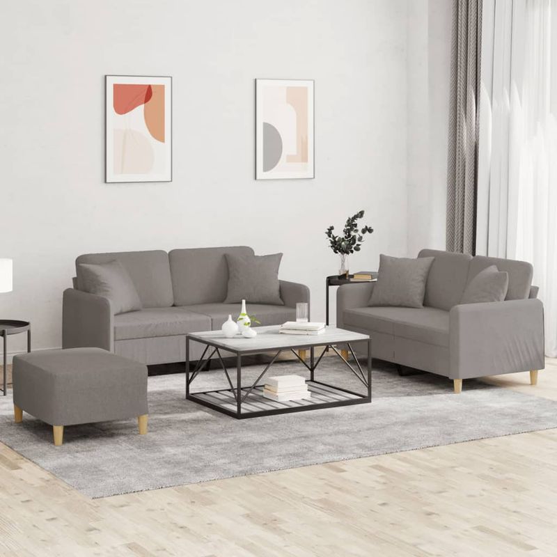 Casa si Gradina - Mobilier - Seturi de mobilier - Seturi living - Set de canapele cu perne, 3 piese, gri taupe, textil - Infinity.ro