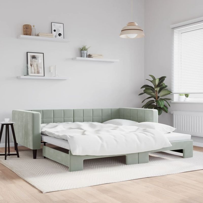 Casa si Gradina - Mobilier - Paturi si accesorii - Paturi - Pat de zi cu extensie, gri deschis, 100x200 cm, catifea - Infinity.ro