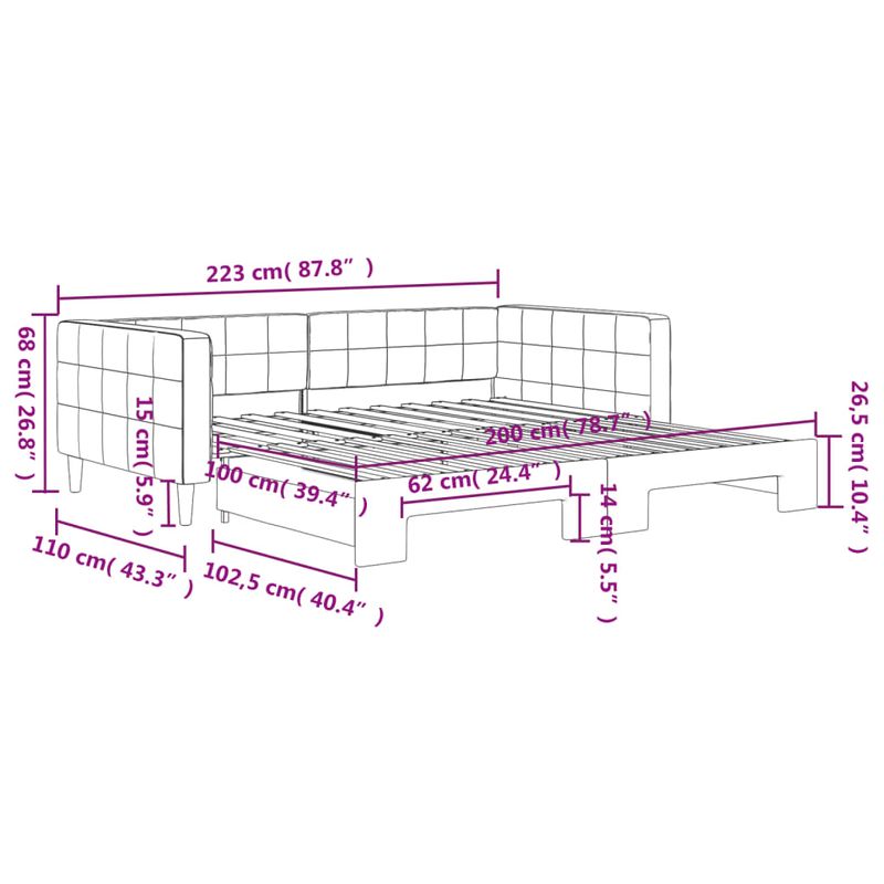 Casa si Gradina - Mobilier - Paturi si accesorii - Paturi - Pat de zi cu extensie, gri deschis, 100x200 cm, catifea - Infinity.ro