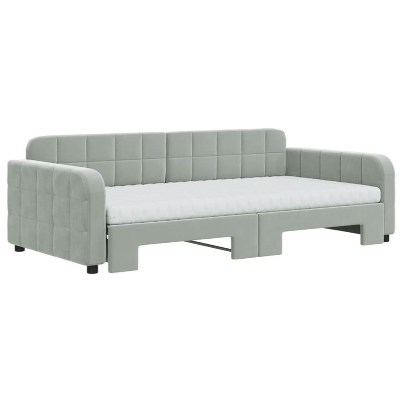 Casa si Gradina - Mobilier - Paturi si accesorii - Paturi - Pat de zi cu extensie si saltele gri deschis 100x200 cm catifea - Infinity.ro