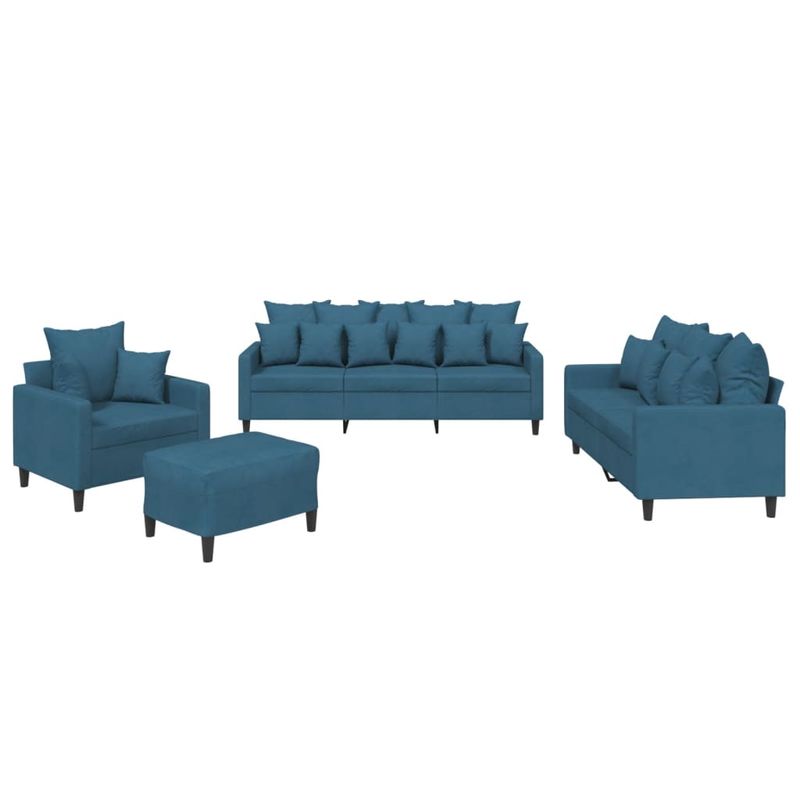 Casa si Gradina - Mobilier - Seturi de mobilier - Seturi living - Set de canapele cu perne, 4 piese, albastru, catifea - Infinity.ro