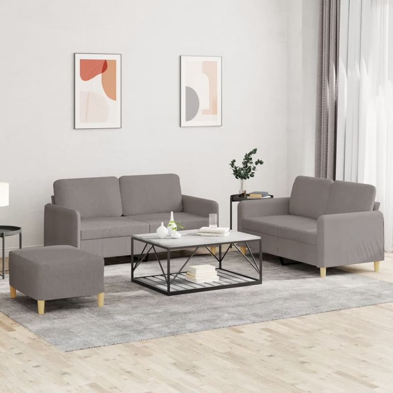 Casa si Gradina - Mobilier - Seturi de mobilier - Seturi living - Set de canapea cu perne, 3 piese, gri taupe, material textil - Infinity.ro