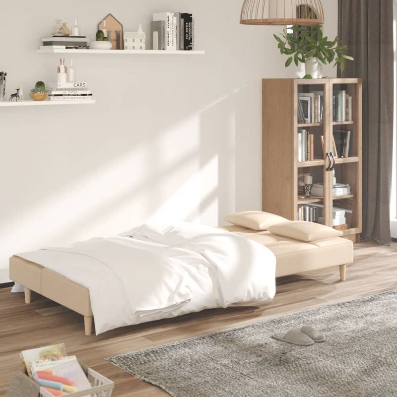 Casa si Gradina - Mobilier - Canapele si coltare - Canapele - Canapea extensibila cu 2 locuri, 2 perne, crem, textil - Infinity.ro