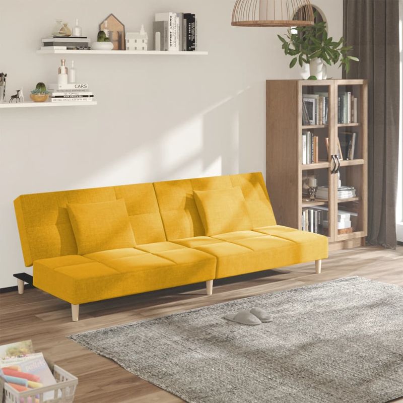 Casa si Gradina - Mobilier - Canapele si coltare - Canapele - Canapea extensibila cu 2 locuri, 2 perne, galben, textil - Infinity.ro