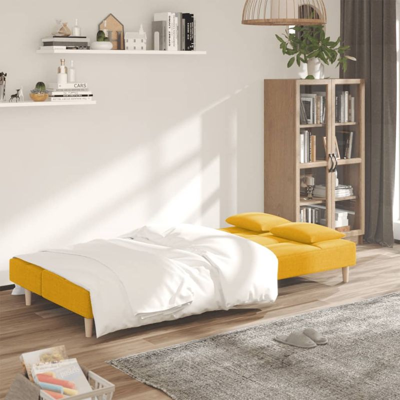 Casa si Gradina - Mobilier - Canapele si coltare - Canapele - Canapea extensibila cu 2 locuri, 2 perne, galben, textil - Infinity.ro