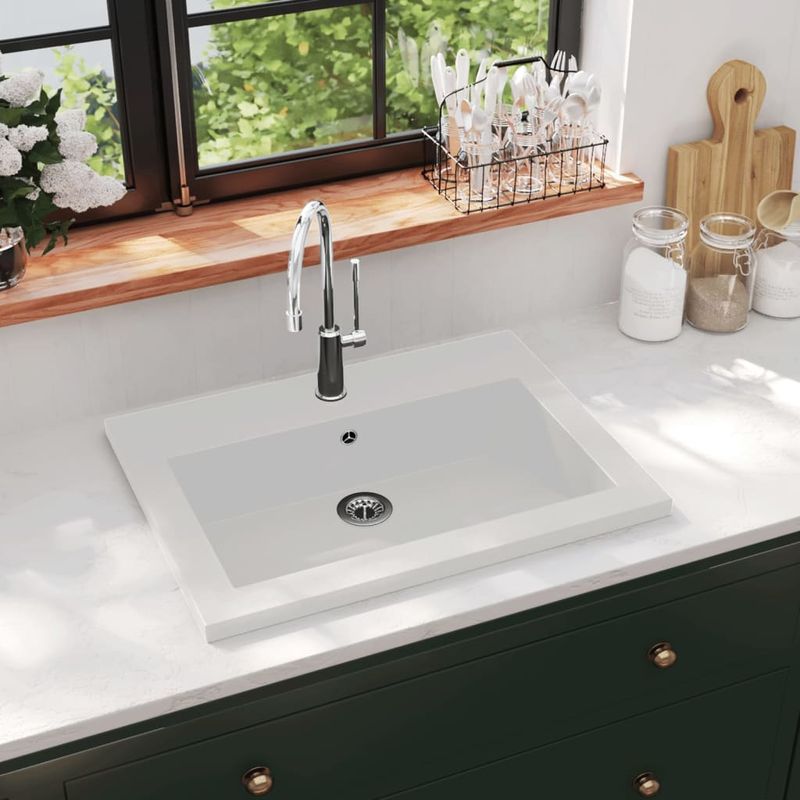 Casa si Gradina - Sanitare - Lavoar baie si accesorii - Lavoare si piedestale - Chiuveta din granit, alb, 600 x 450 x 120 mm - Infinity.ro