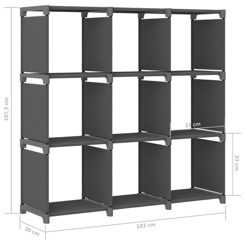 Casa si Gradina - Mobilier - Biblioteci si rafturi - Biblioteci - Raft expunere 9 cuburi gri 103x30x107,5 cm, material textil - Infinity.ro