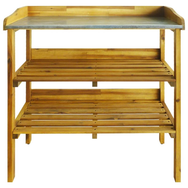 Casa si Gradina - Gradina si terasa - Mobilier exterior - Bancute de gradina - Banca plantare cu 2 rafturi, lemn masiv de acacia si zinc - Infinity.ro