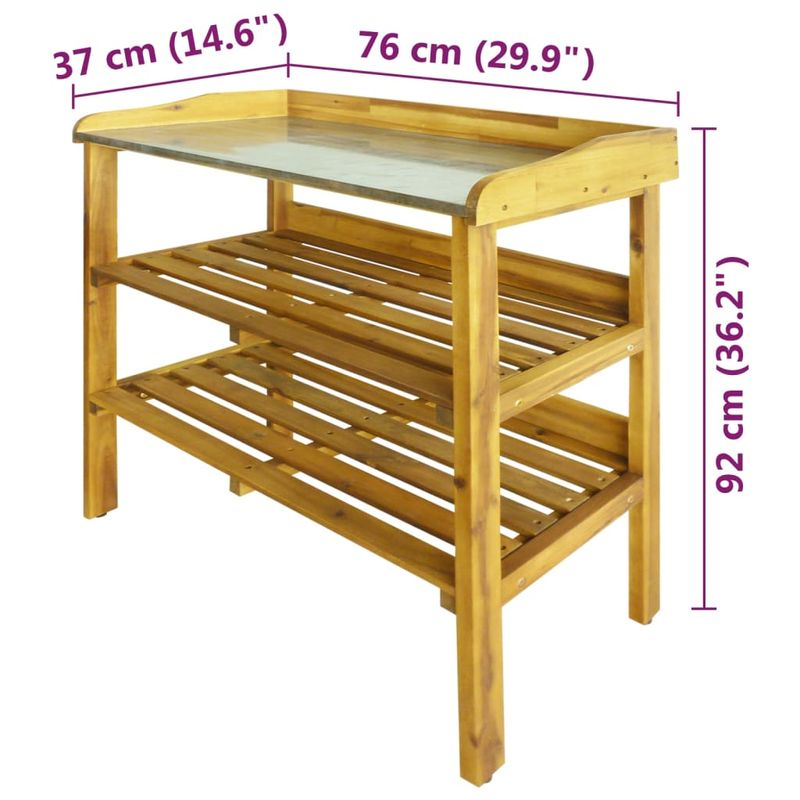 Casa si Gradina - Gradina si terasa - Mobilier exterior - Bancute de gradina - Banca plantare cu 2 rafturi, lemn masiv de acacia si zinc - Infinity.ro