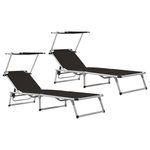 Casa si Gradina - Gradina si terasa - Mobilier exterior - Scaune si sezlonguri gradina - Sezlonguri pliabile cu acoperis 2 buc negru, aluminiu&textilena - Infinity.ro