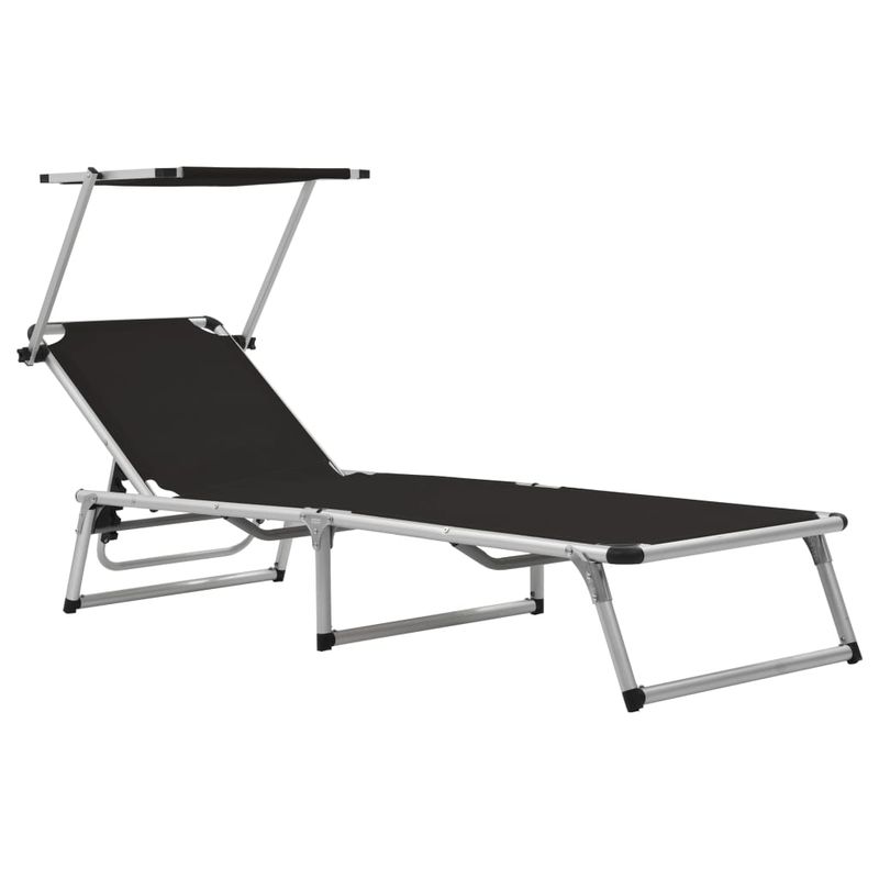 Casa si Gradina - Gradina si terasa - Mobilier exterior - Scaune si sezlonguri gradina - Sezlonguri pliabile cu acoperis 2 buc negru, aluminiu&textilena - Infinity.ro