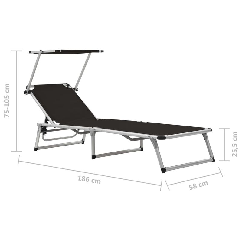 Casa si Gradina - Gradina si terasa - Mobilier exterior - Scaune si sezlonguri gradina - Sezlonguri pliabile cu acoperis 2 buc negru, aluminiu&textilena - Infinity.ro
