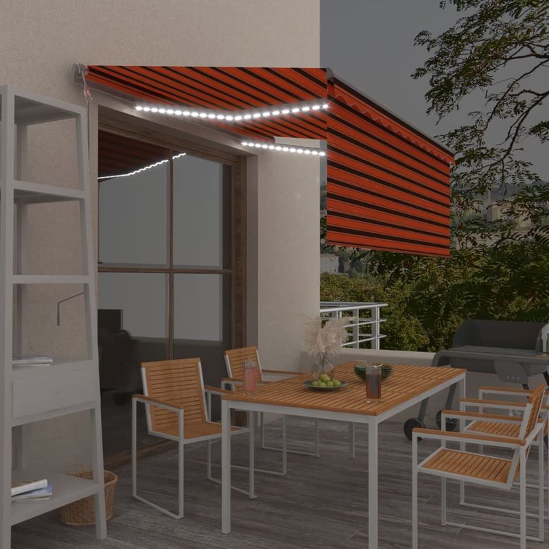 Casa si Gradina - Gradina si terasa - Umbrele si pavilioane - Umbrele - Copertina automat stor senzor vant LED portocaliu&maro 3,5x2,5m - Infinity.ro