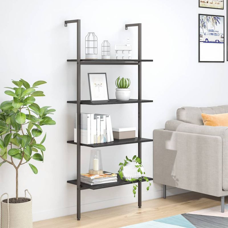 Casa si Gradina - Mobilier - Biblioteci si rafturi - Biblioteci - Raft sprijinit, cu 4 niveluri, negru, 64x35x152,5 cm - Infinity.ro